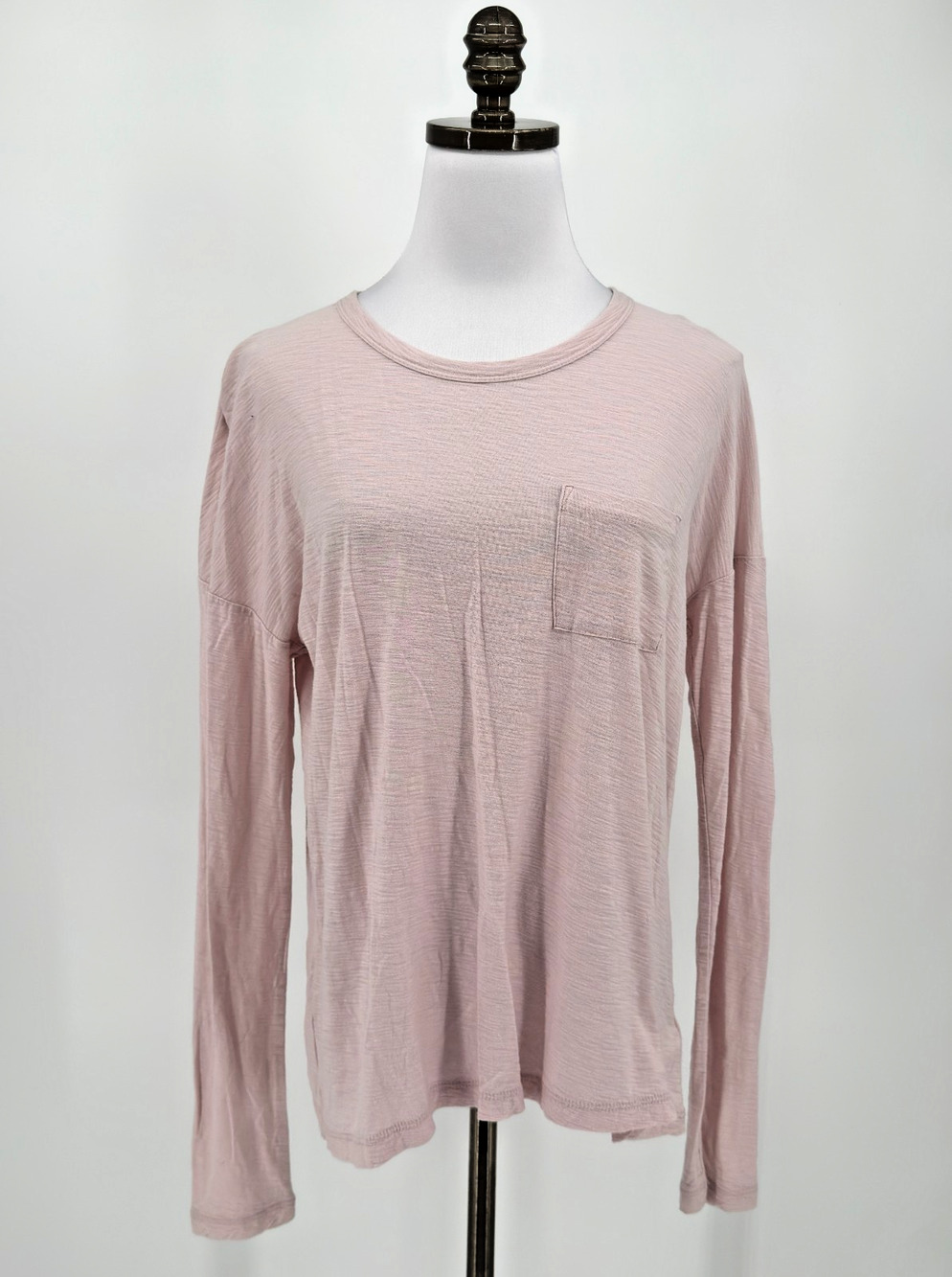 James Perse Light Pink Relaxed Crew Neck Long Sleeve Pocket Tee Top Sz 2/M